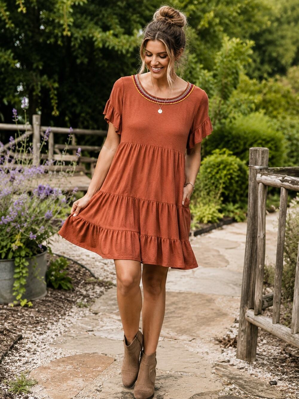 Matilda Jane Dress Large Tiered Babydoll‎ Dress Flutter Sleeve Boho Cottagecore